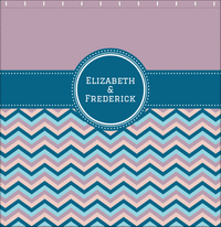 Thumbnail for Personalized Solid and Chevron IV Shower Curtain - Pink and Blue - Circle Nameplate - Decorate View