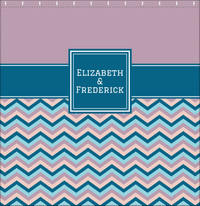 Thumbnail for Personalized Solid and Chevron IV Shower Curtain - Pink and Blue - Square Nameplate - Decorate View