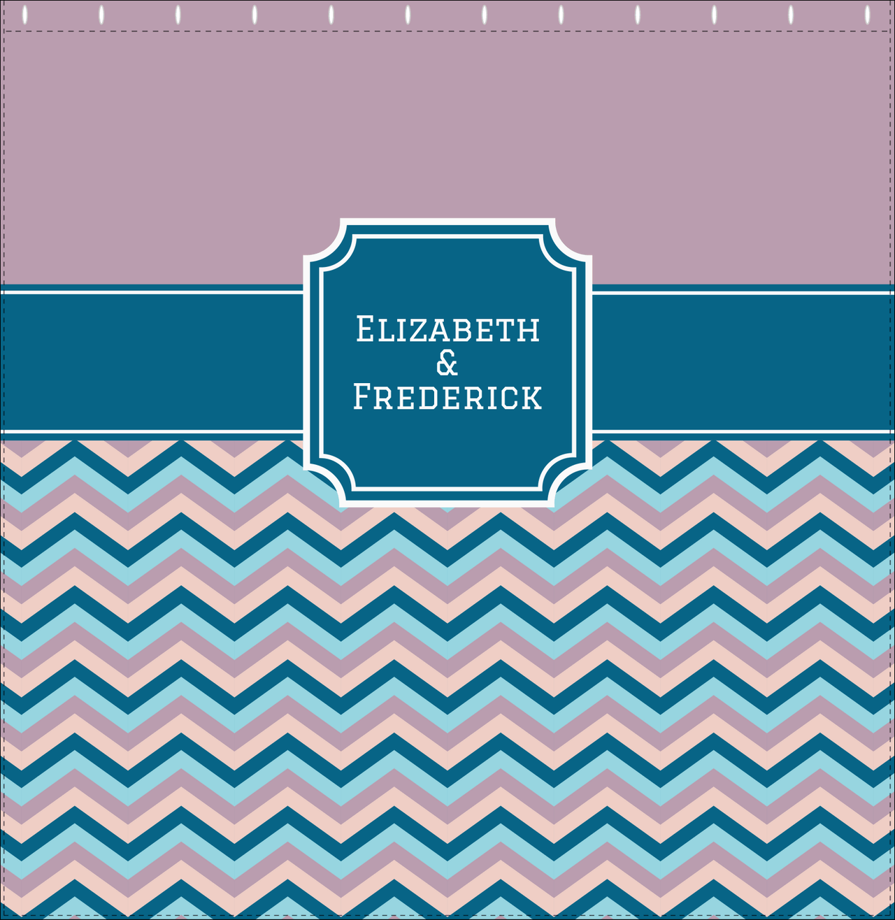 Personalized Solid and Chevron IV Shower Curtain - Pink and Blue - Stamp Nameplate - Decorate View