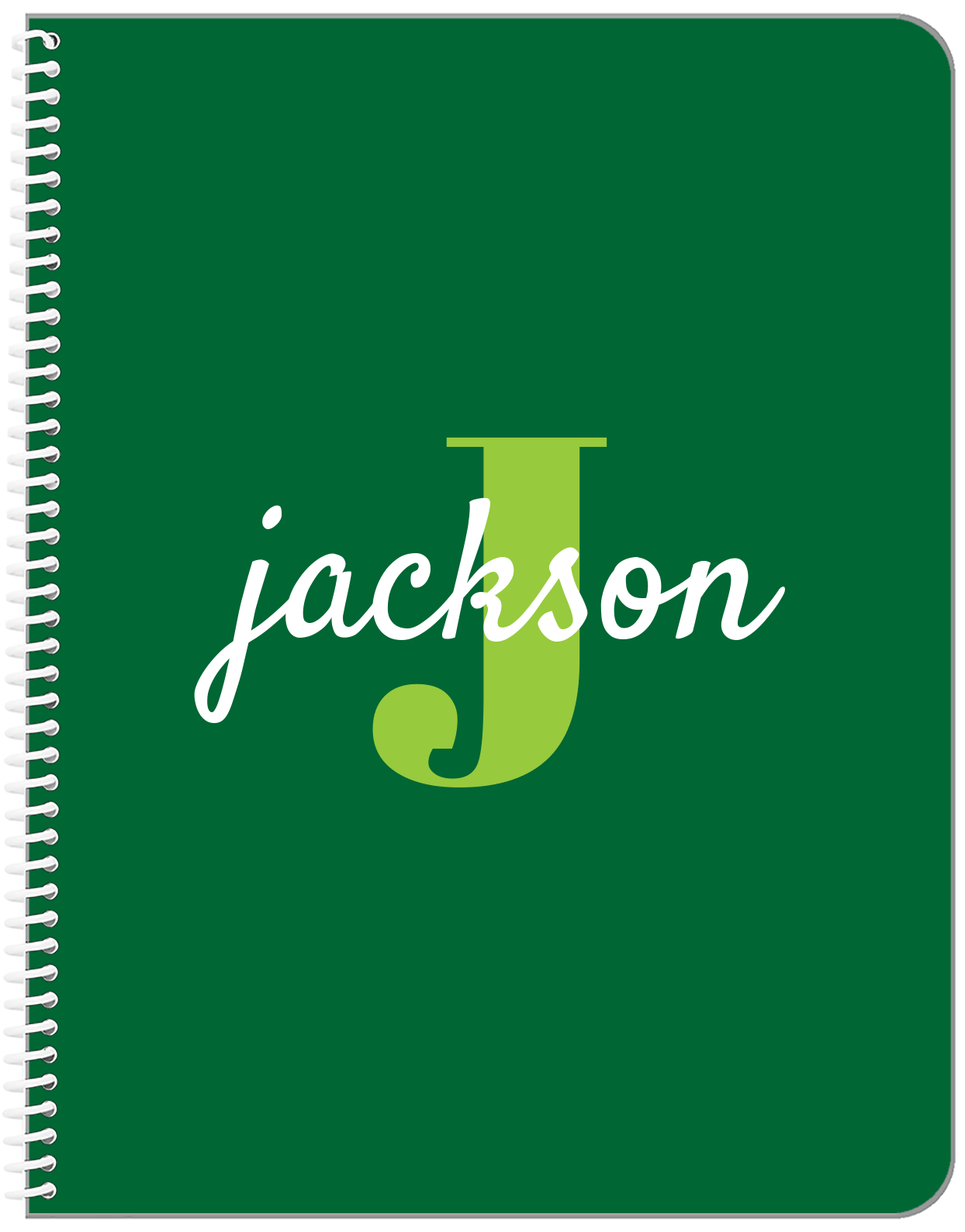 Personalized Solid Color Notebook  - Green Background - Name Over Initial - Front View