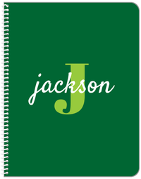 Thumbnail for Personalized Solid Color Notebook  - Green Background - Name Over Initial - Front View