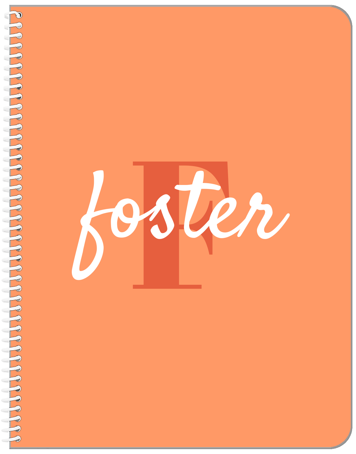 Personalized Solid Color Notebook - Orange Background - Name Over Initial - Front View