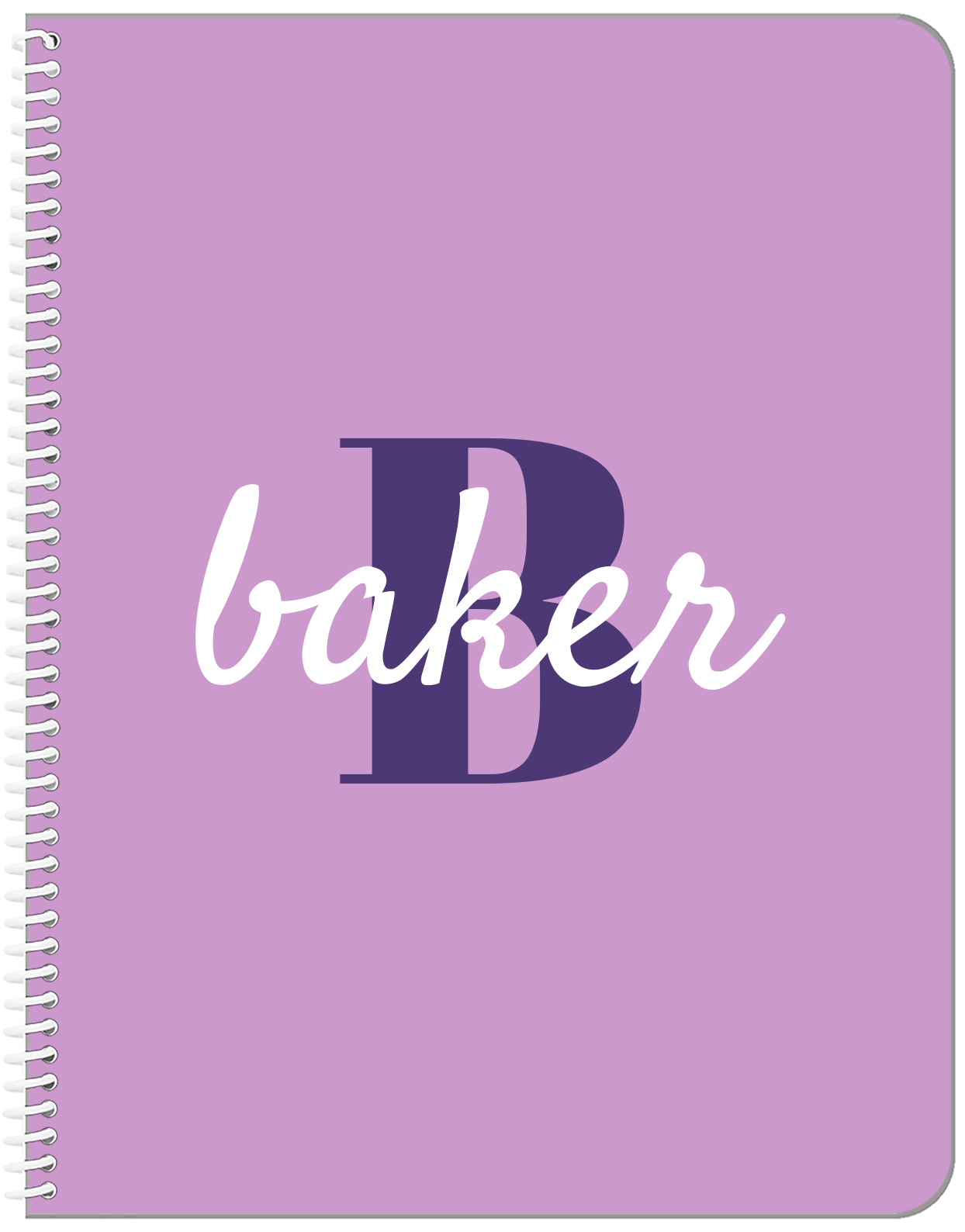 Personalized Solid Color Notebook - Purple Background - Name Over Initial - Front View