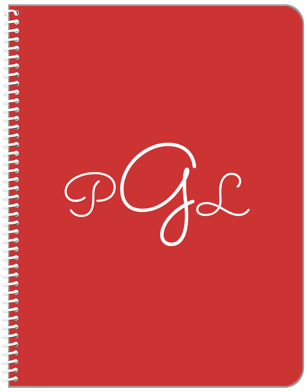 Personalized Solid Color Notebook - Red Background - Monogram - Front View