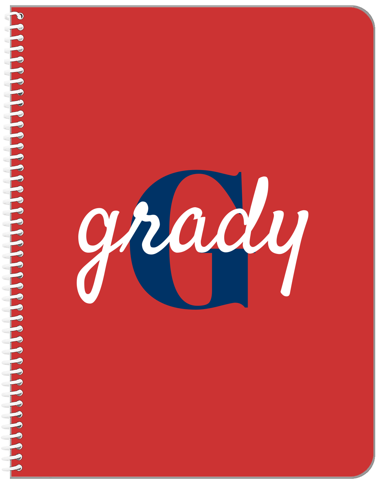 Personalized Solid Color Notebook - Red Background - Name Over Initial - Front View