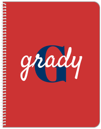 Thumbnail for Personalized Solid Color Notebook - Red Background - Name Over Initial - Front View