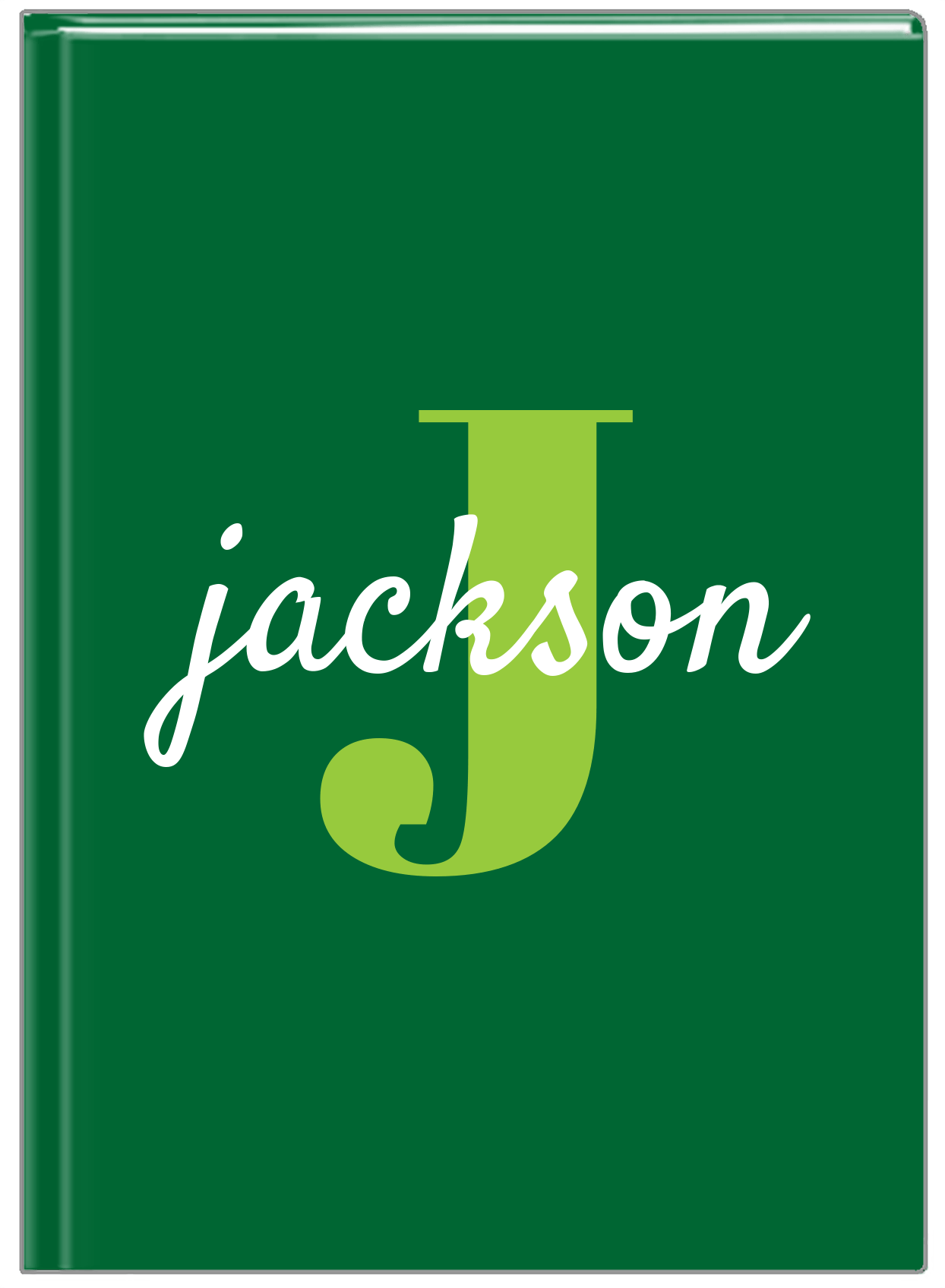 Personalized Solid Color Journal - Green Background - Name Over Initial - Front View