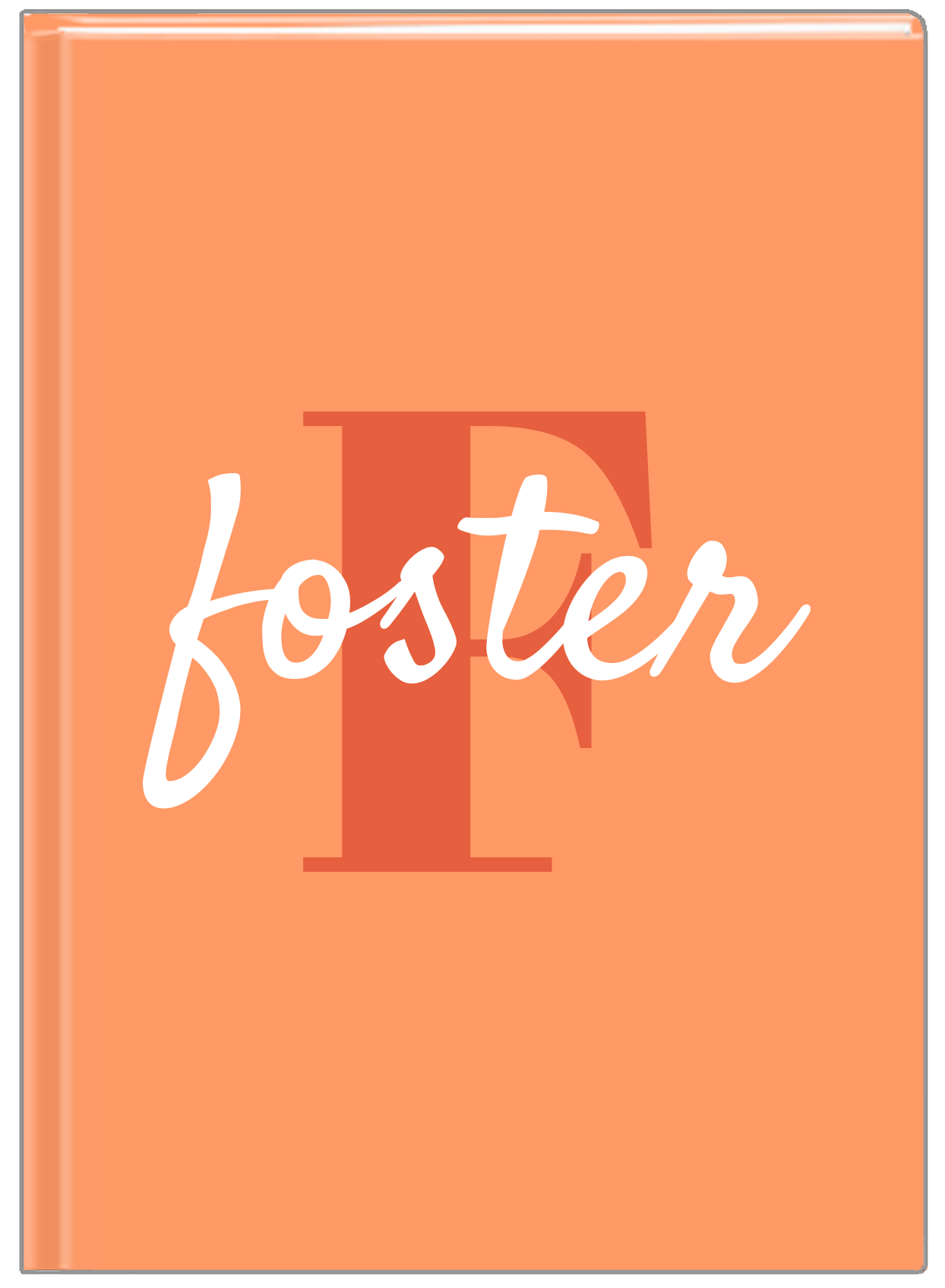 Personalized Solid Color Journal - Orange Background - Name Over Initial - Front View