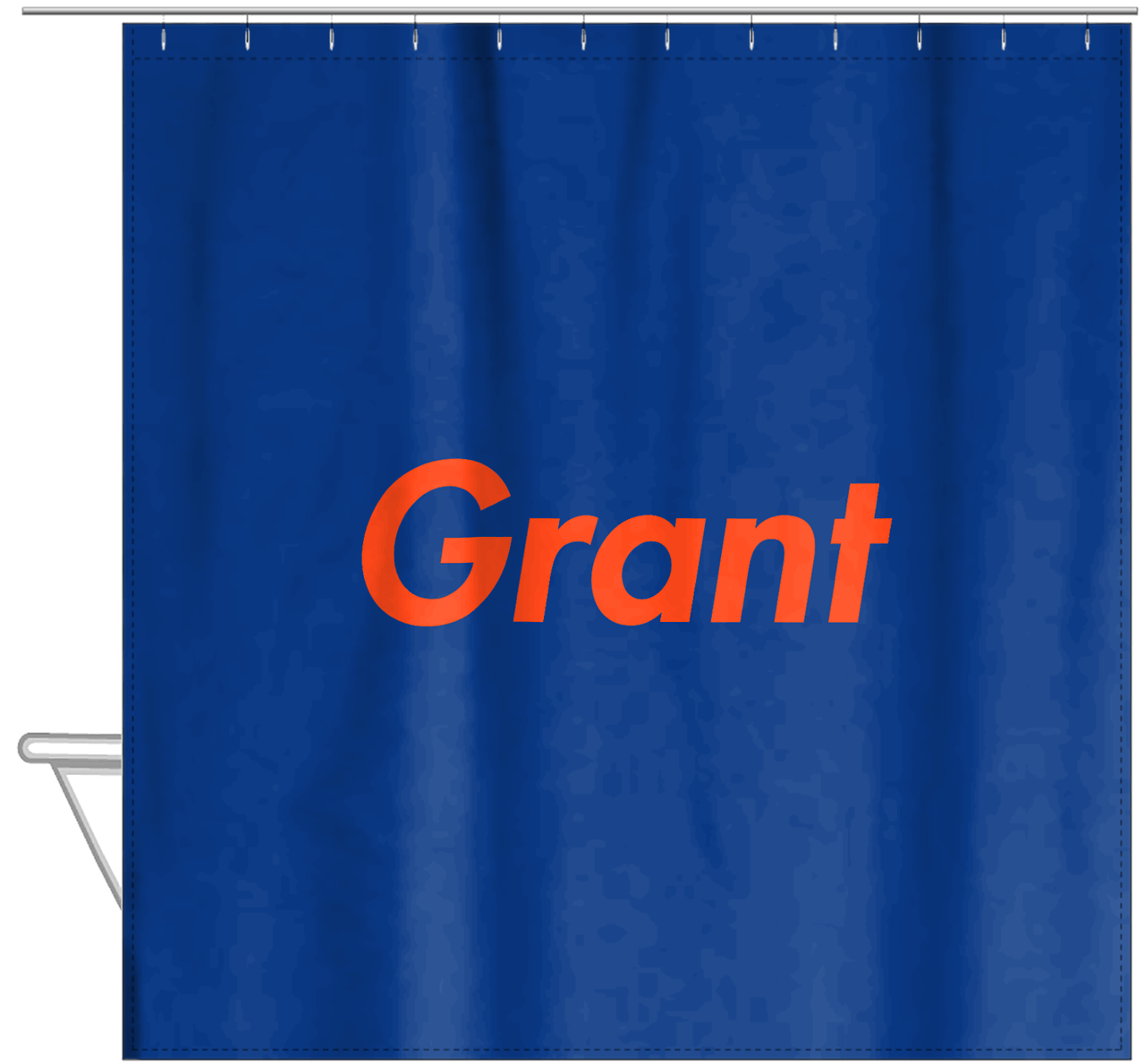 Personalized Solid Color Shower Curtain - Blue Background - Hanging View