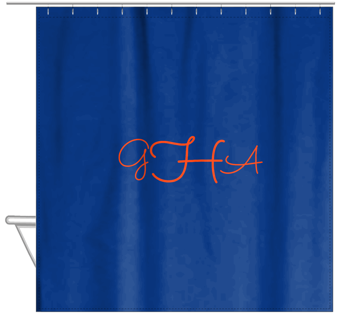 Personalized Solid Color Shower Curtain - Blue Background - Monogram - Hanging View
