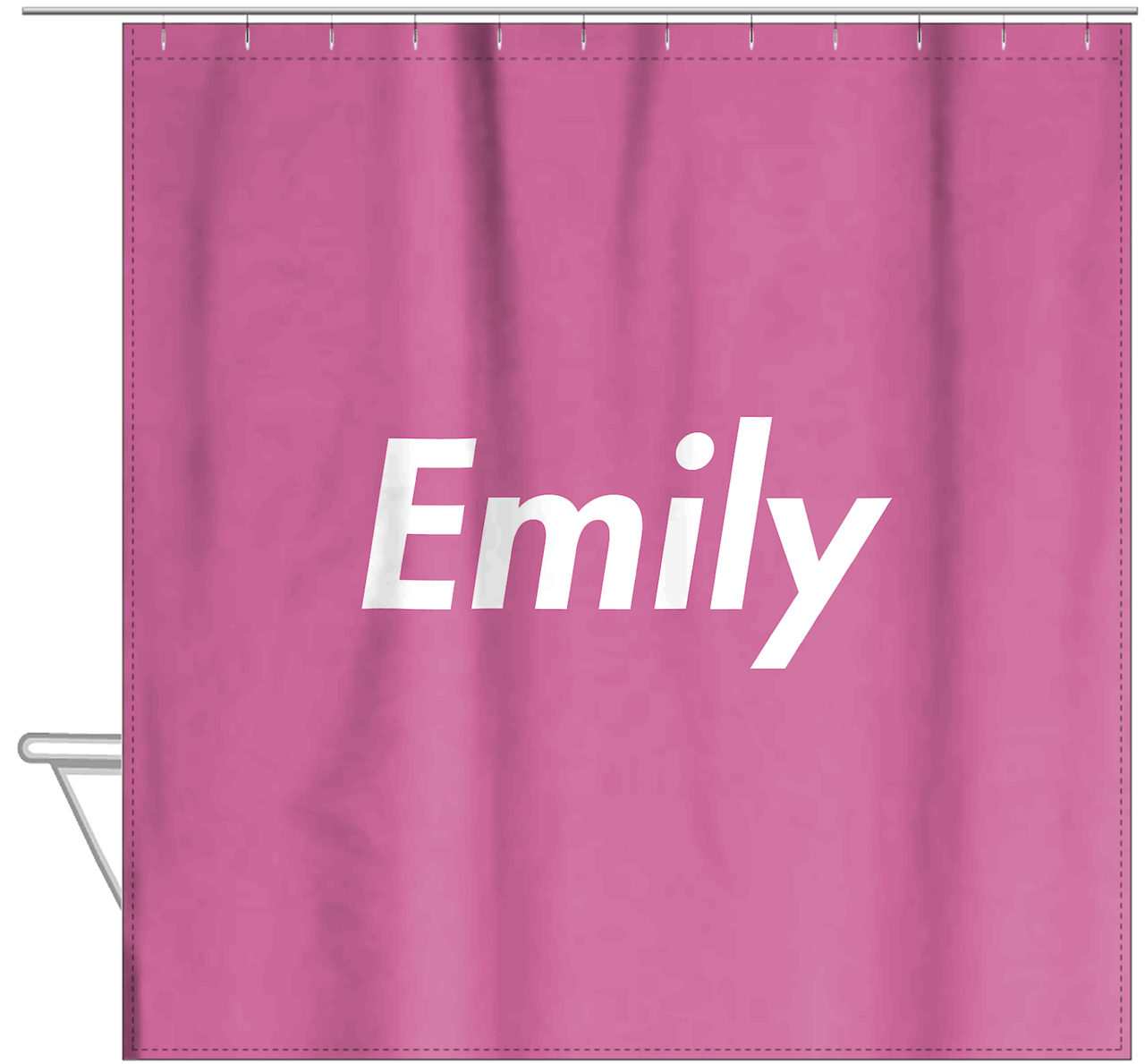 Personalized Solid Color Shower Curtain - Pink Background - Hanging View