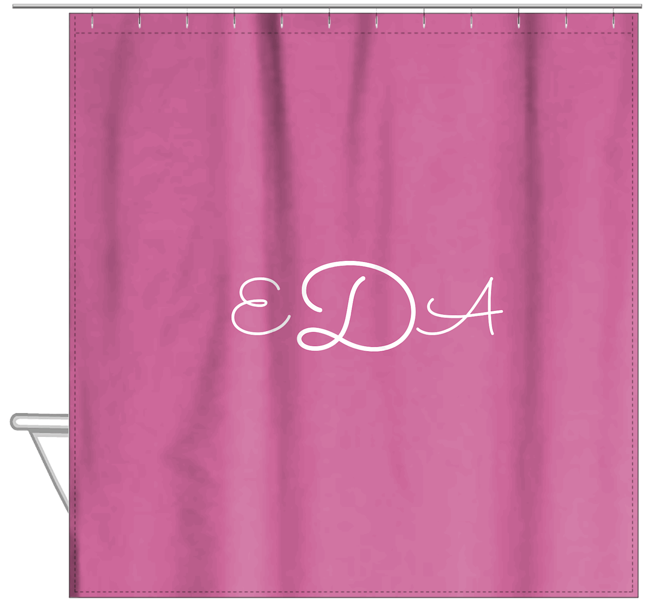 Personalized Solid Color Shower Curtain - Pink Background - Monogram - Hanging View