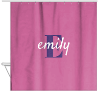 Thumbnail for Personalized Solid Color Shower Curtain - Pink Background - Name Over Initial - Hanging View