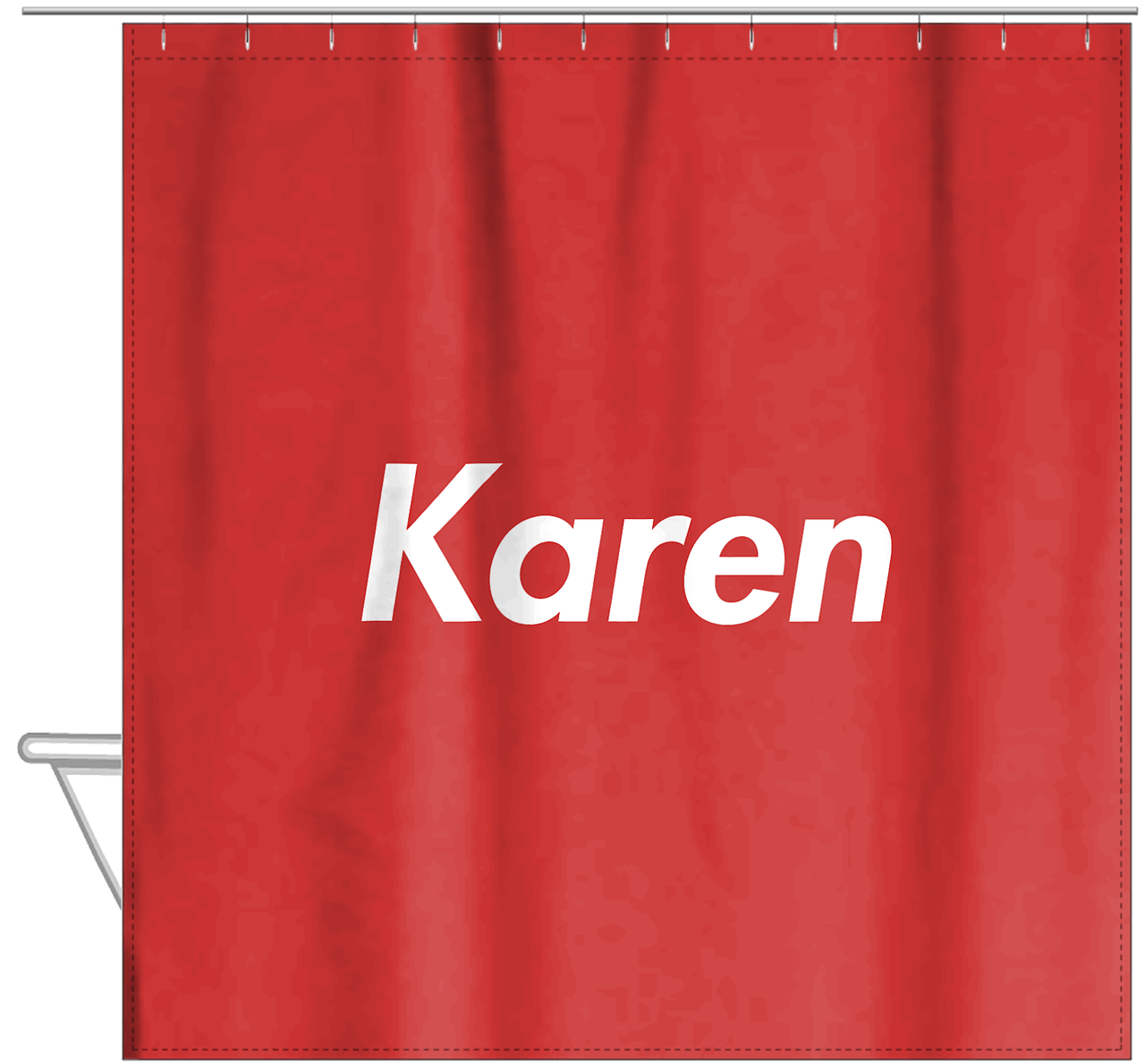 Personalized Solid Color Shower Curtain - Red Background - Hanging View