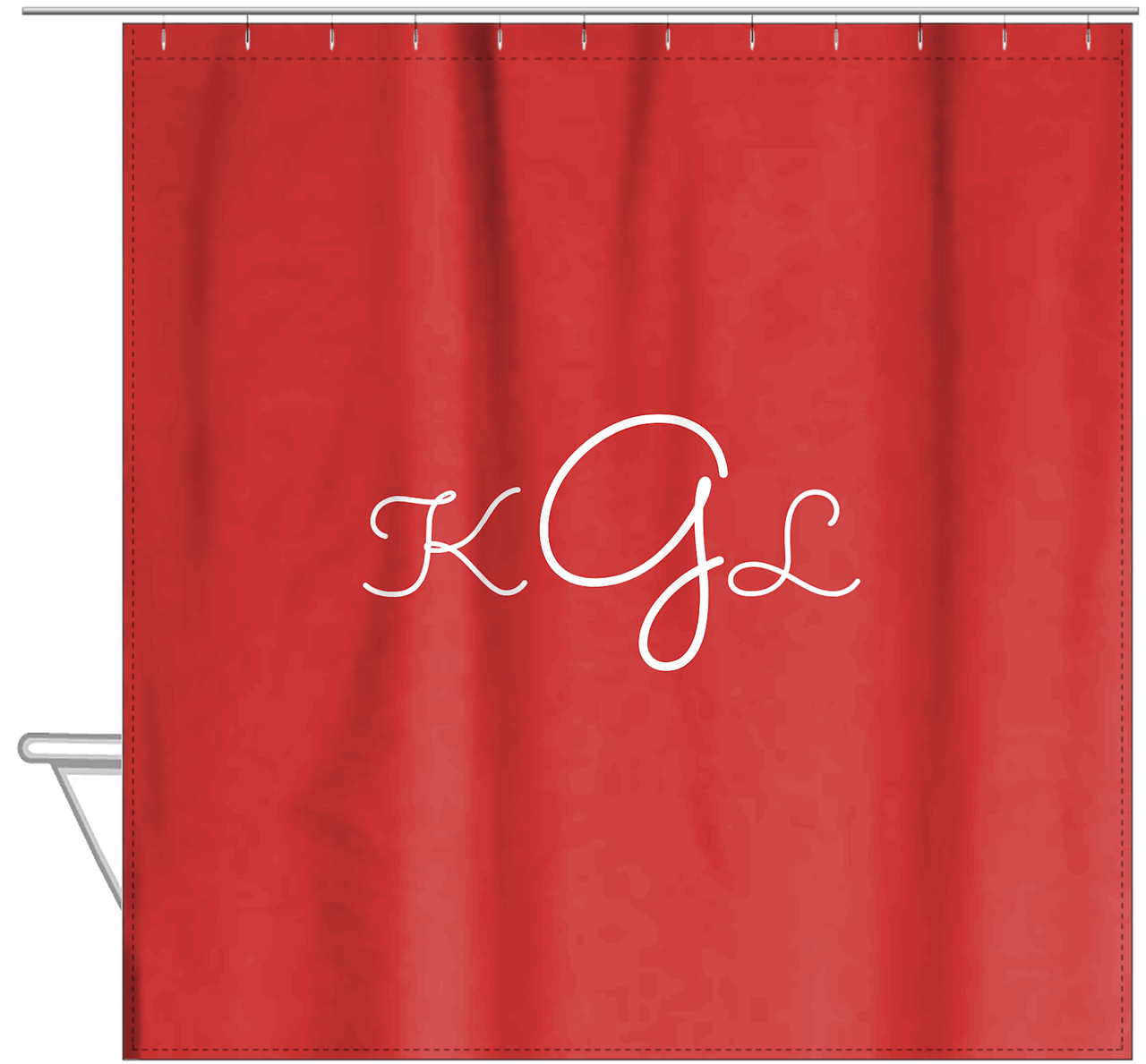 Personalized Solid Color Shower Curtain - Red Background - Monogram - Hanging View