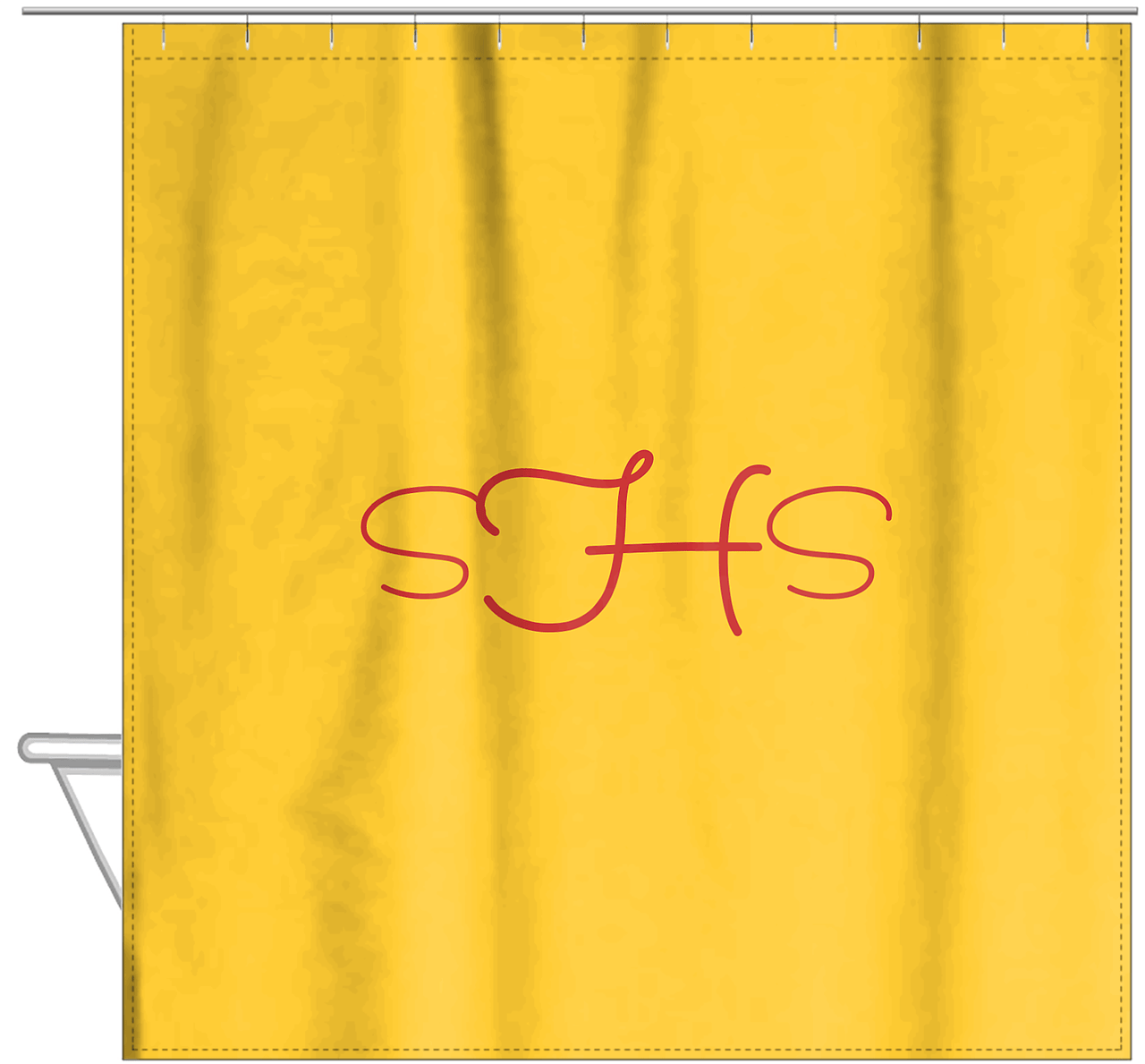 Personalized Solid Color Shower Curtain - Yellow Background - Monogram - Hanging View