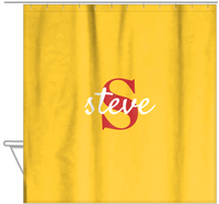 Thumbnail for Personalized Solid Color Shower Curtain - Yellow Background - Name Over Initial - Hanging View