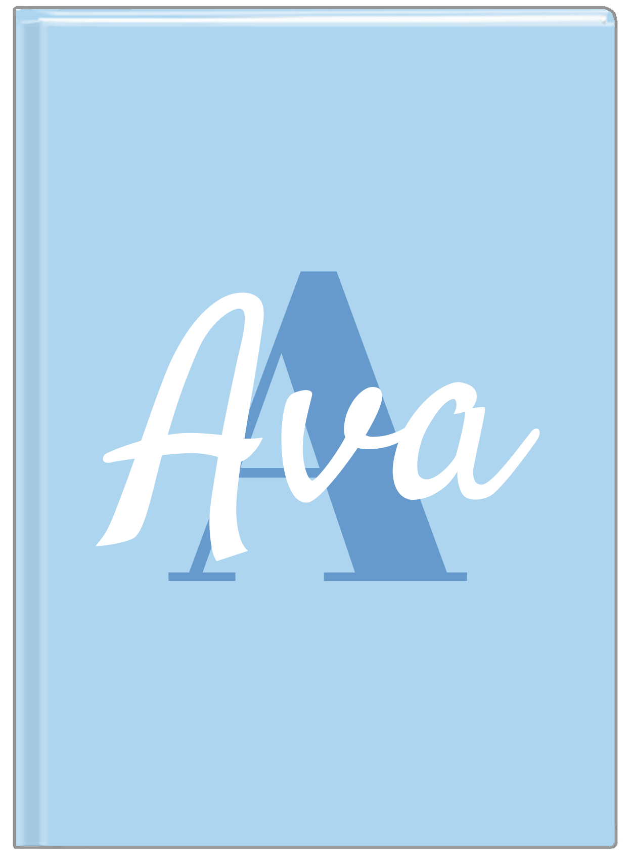 Personalized Solid Color Journal - Blue Background - Name Over Initial - Front View