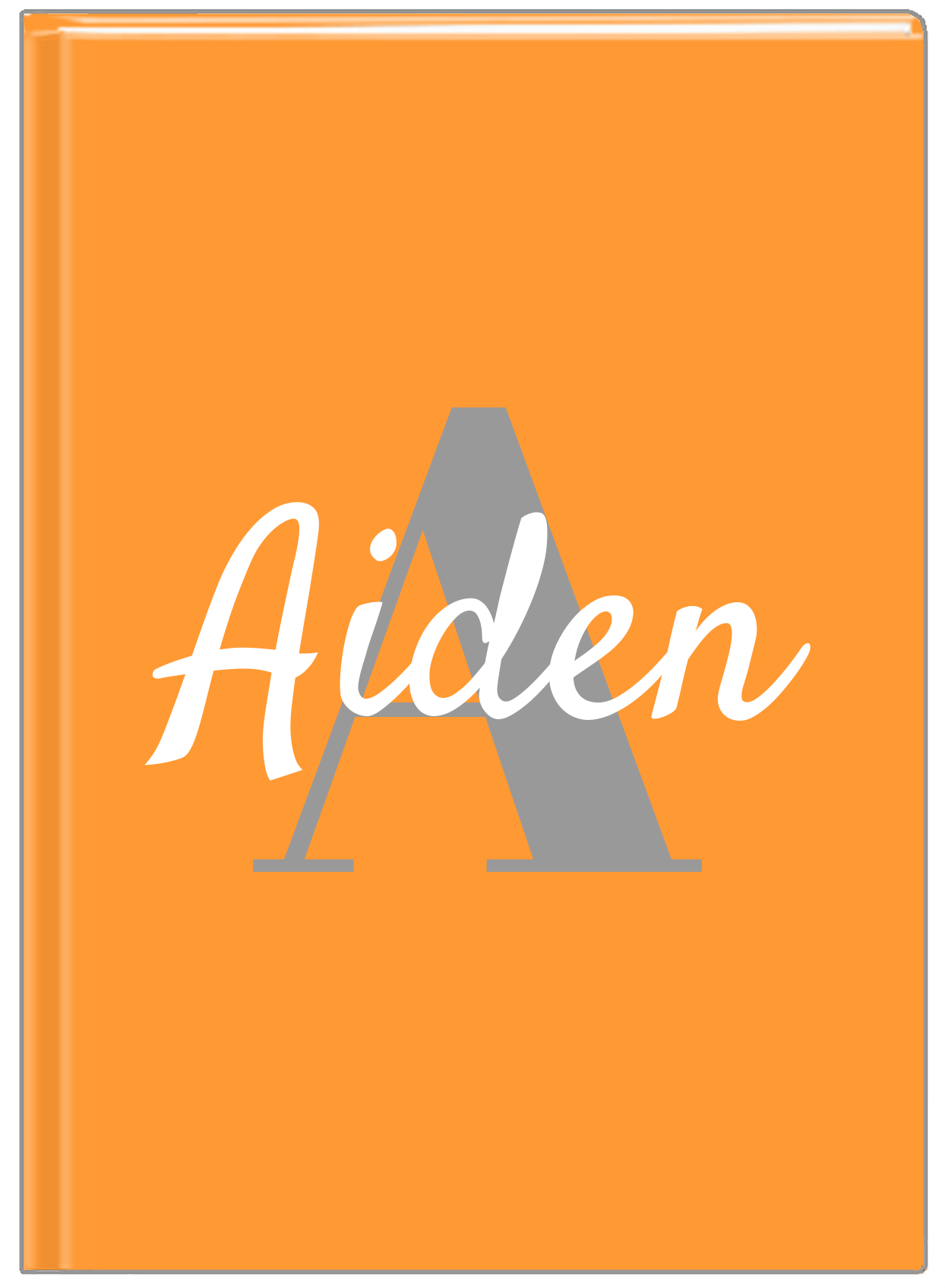 Personalized Solid Color Journal - Orange Background - Name Over Initial - Front View