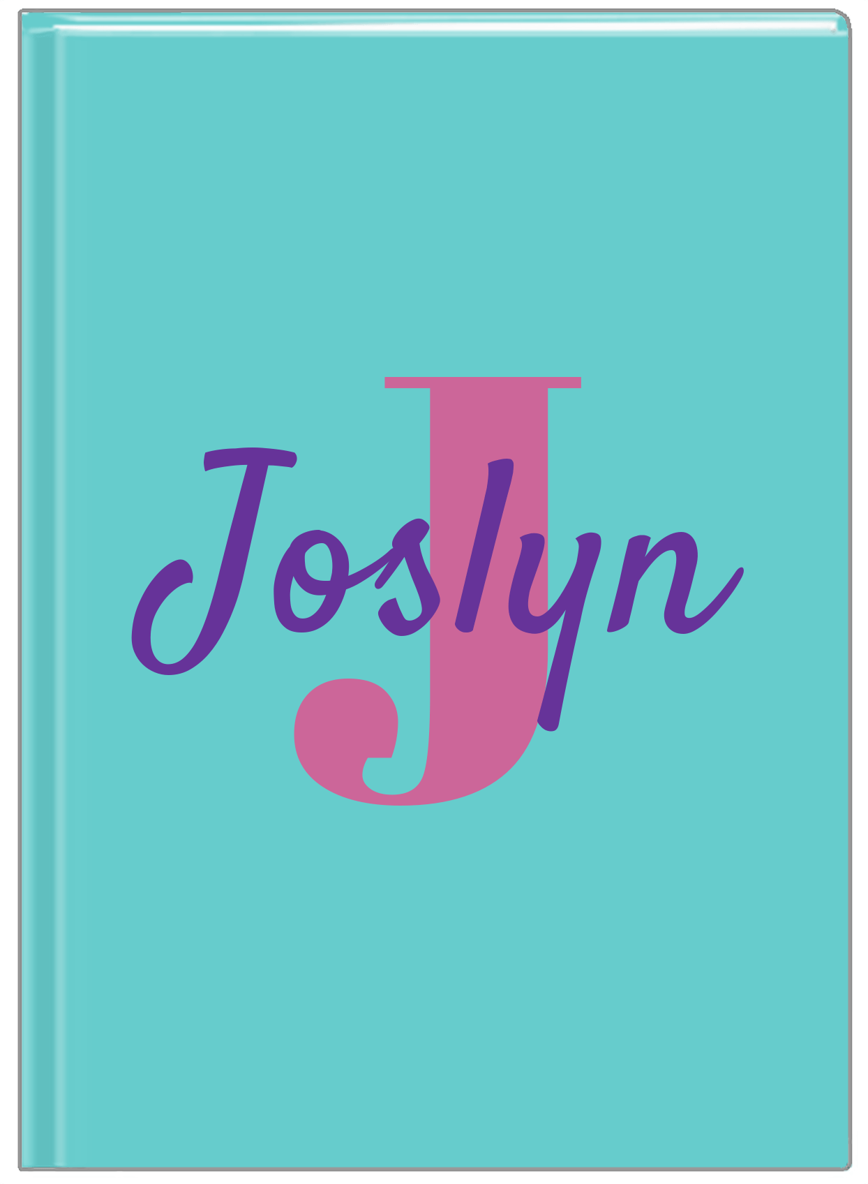 Personalized Solid Color Journal - Teal Background - Name Over Initial - Front View