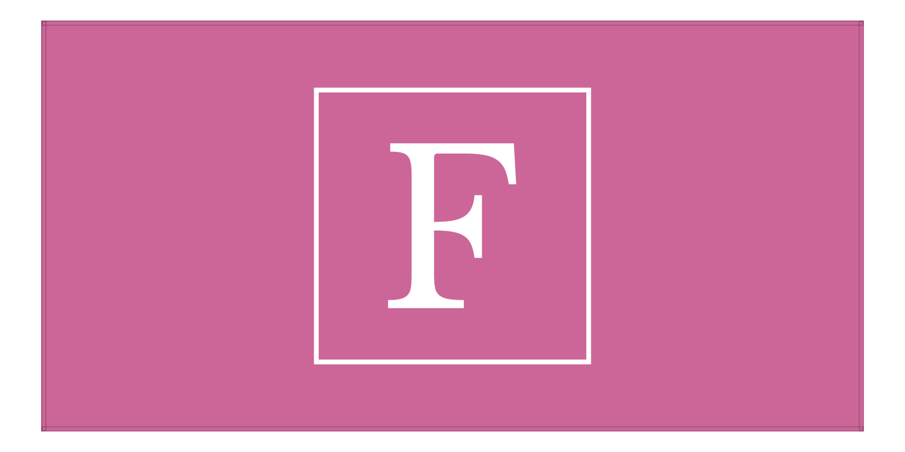 Personalized Solid Color Beach Towel - Horizontal - Square - Pink and White - Single Initial - Front View