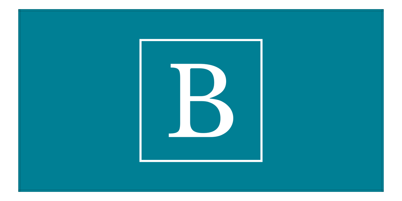 Personalized Solid Color Beach Towel - Horizontal - Square - Teal and White - Single Initial - Front View