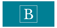 Thumbnail for Personalized Solid Color Beach Towel - Horizontal - Square - Teal and White - Single Initial - Front View
