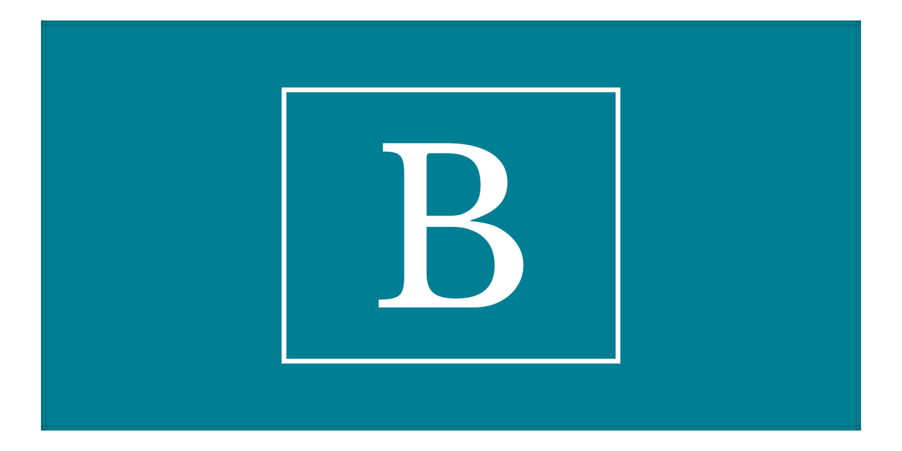 Personalized Solid Color Beach Towel - Horizontal - Rectangle - Teal and White - Single Initial - Front View
