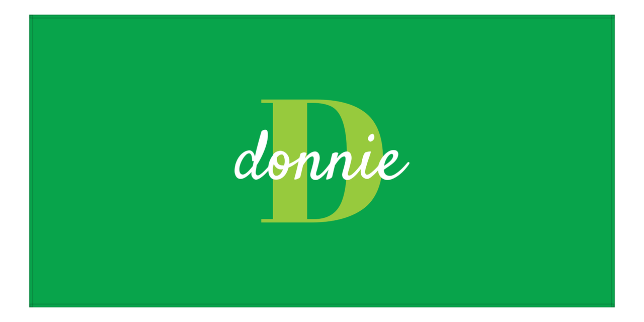 Personalized Solid Color Beach Towel - Horizontal - Green Background - Name Over Initial - Front View
