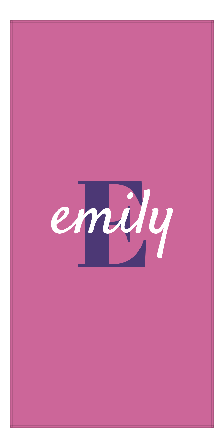 Personalized Solid Color Beach Towel - Vertical - Pink Background - Name Over Initial - Front View