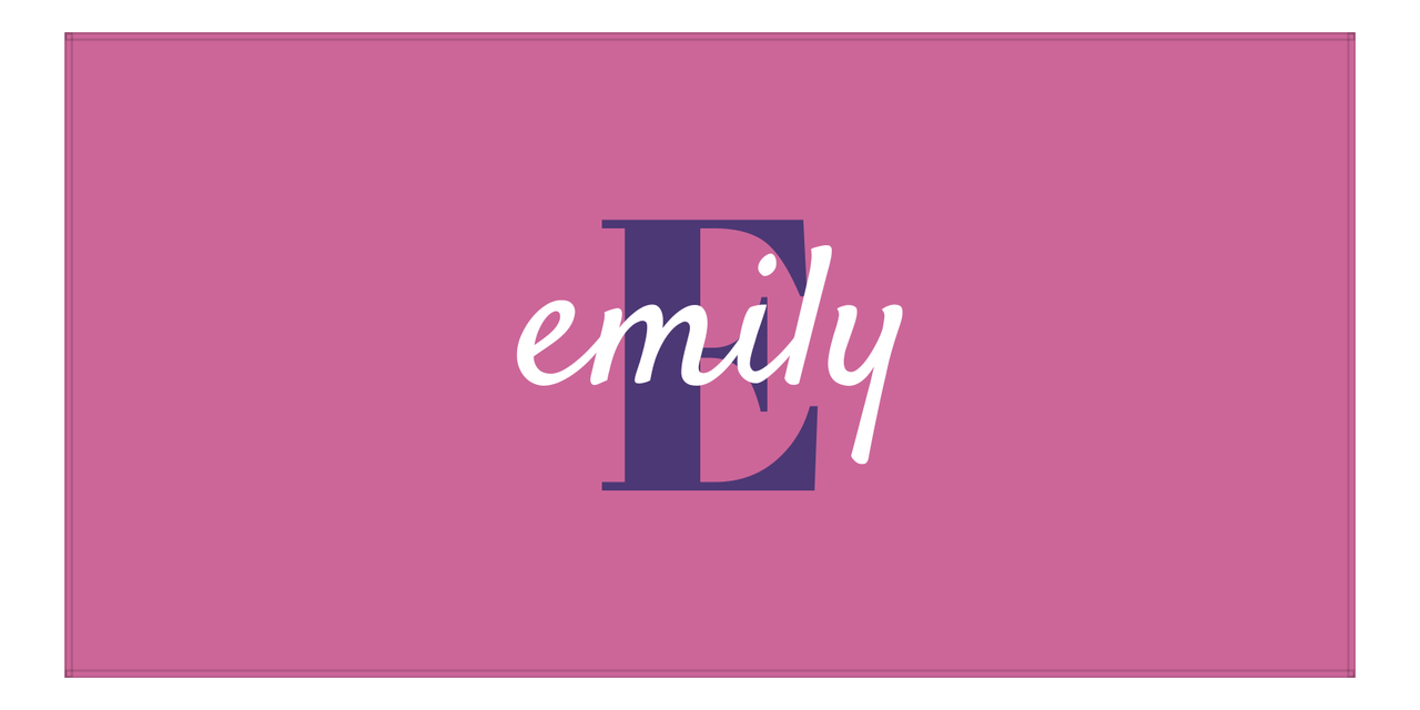 Personalized Solid Color Beach Towel - Horizontal - Pink Background - Name Over Initial - Front View