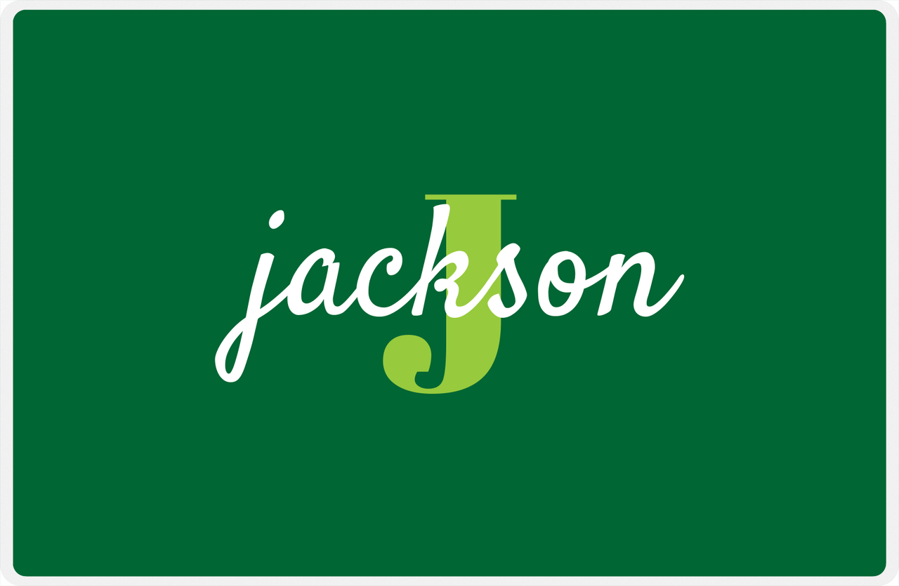 Personalized Solid Color Placemat - Green Background - Name Over Initial -  View