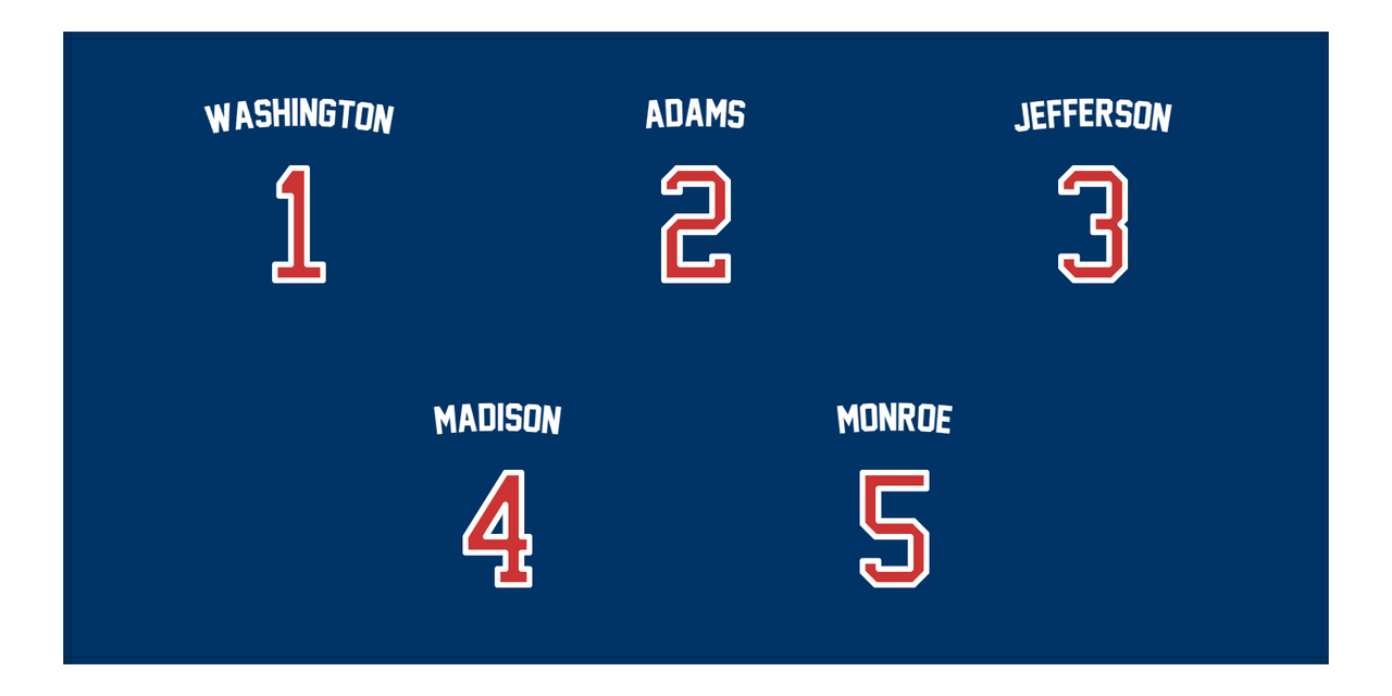 Personalized Sports Team Beach Towel - US Presidents - 5 Names - Front View