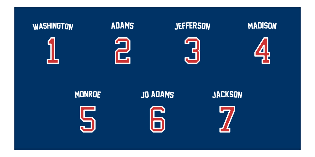 Personalized Sports Team Beach Towel - US Presidents - 7 Names - Front View