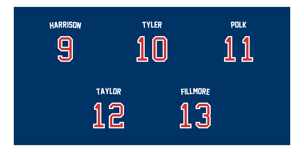 Personalized Sports Team Beach Towel - US Presidents - 5 Names - Front View