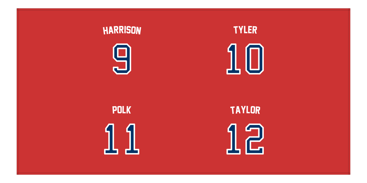 Personalized Sports Team Beach Towel - US Presidents - 4 Names - Front View