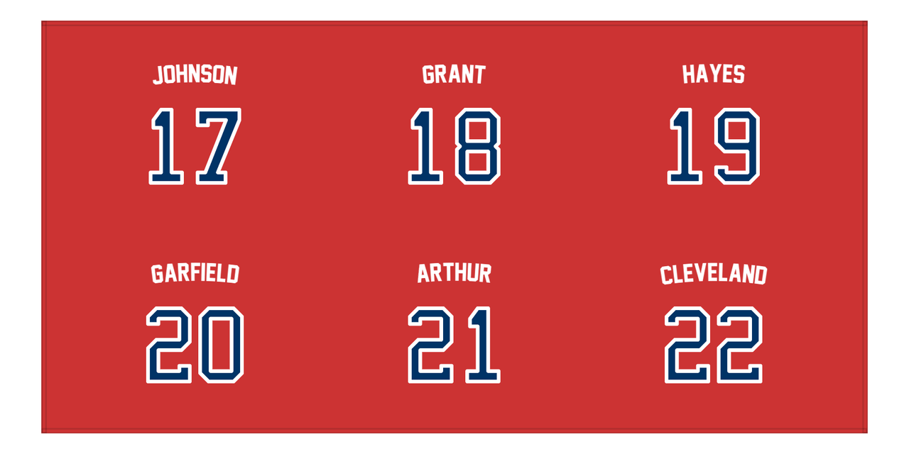 Personalized Sports Team Beach Towel - US Presidents - 6 Names - Front View