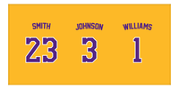Thumbnail for Personalized Sports Team Beach Towel - Purple & Gold - 3 Names - Front View
