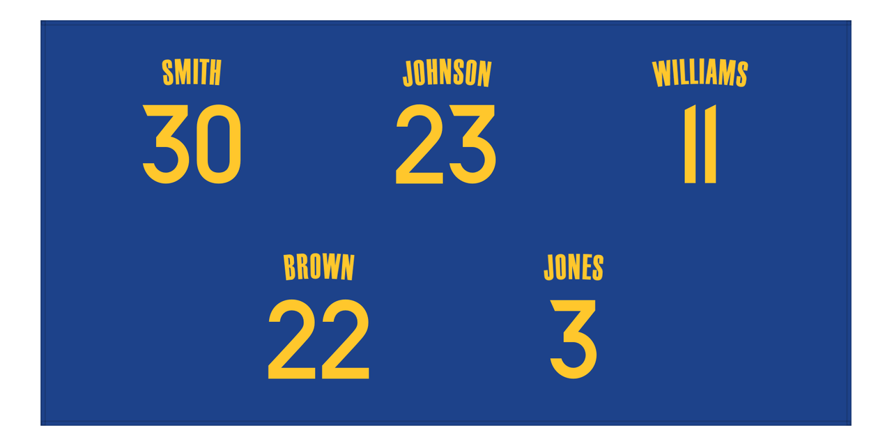 Personalized Sports Team Beach Towel - Blue - 5 Names - Front View
