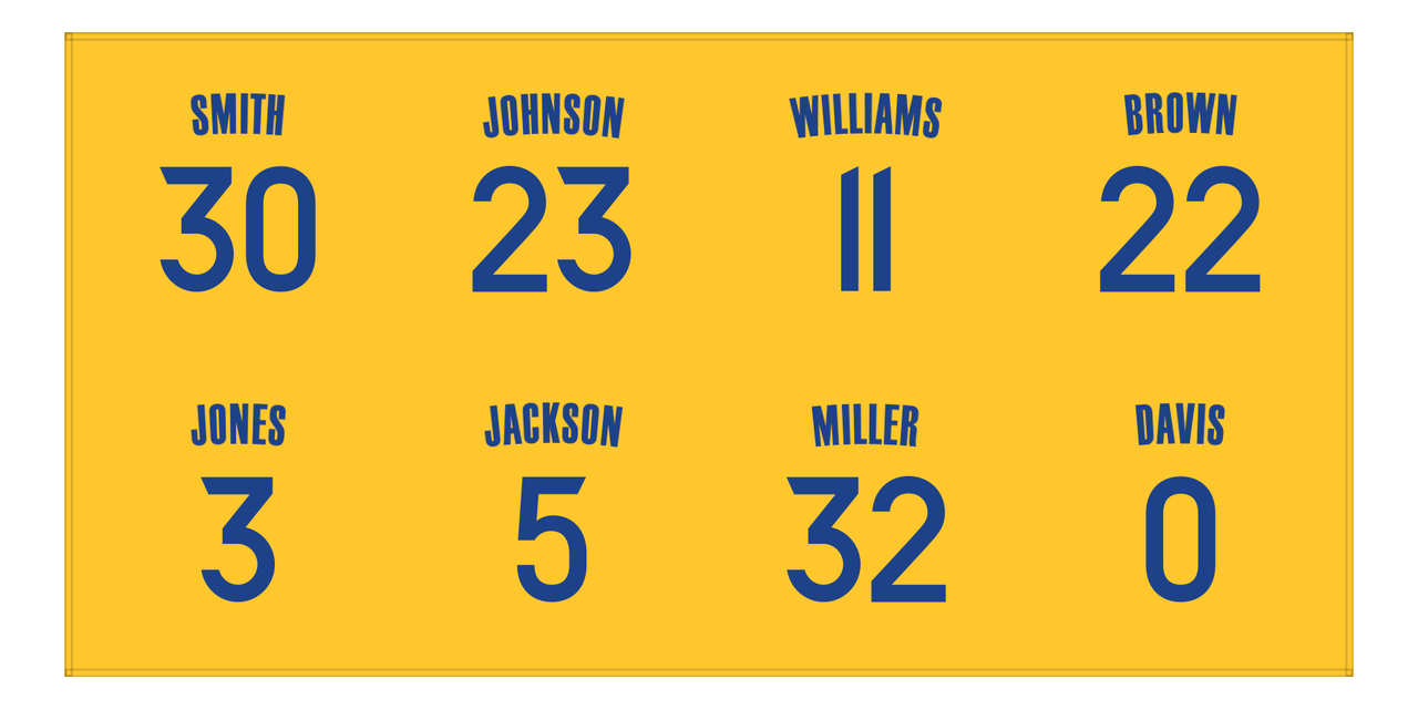 Personalized Sports Team Beach Towel - Yellow - 8 Names - Front View