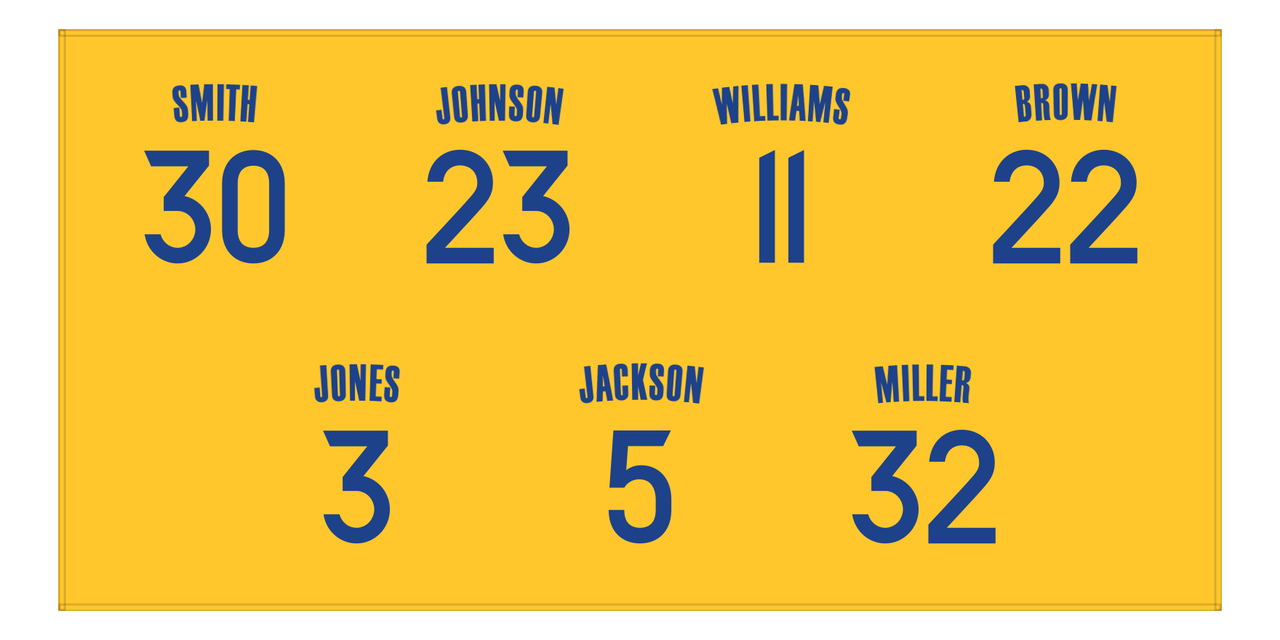 Personalized Sports Team Beach Towel - Yellow - 7 Names - Front View
