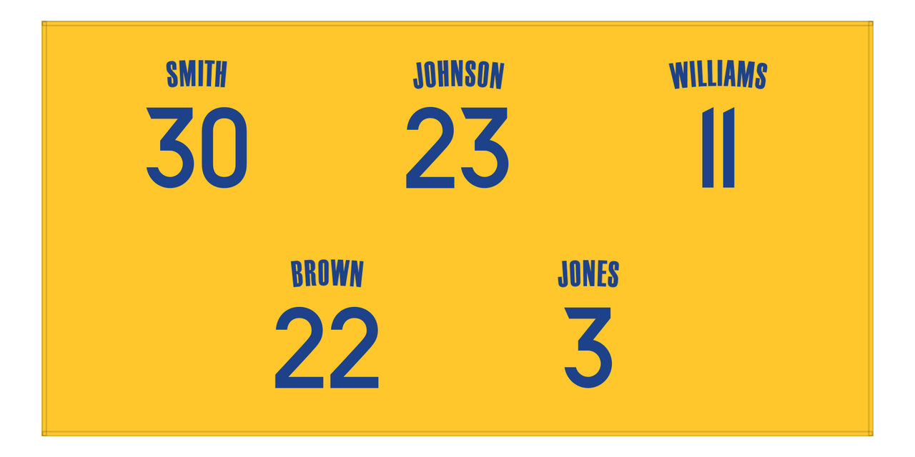 Personalized Sports Team Beach Towel - Yellow - 5 Names - Front View
