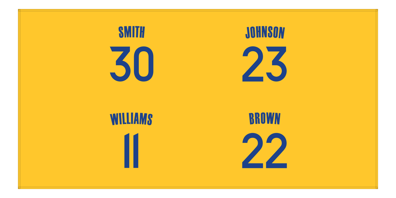 Personalized Sports Team Beach Towel - Yellow - 4 Names - Front View