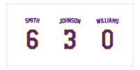 Thumbnail for Personalized Sports Team Beach Towel - White, Purple, & Gold - 3 Names - Front View