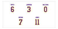 Thumbnail for Personalized Sports Team Beach Towel - White, Purple, & Gold - 5 Names - Front View