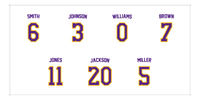 Thumbnail for Personalized Sports Team Beach Towel - White, Purple, & Gold - 7 Names - Front View