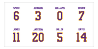 Thumbnail for Personalized Sports Team Beach Towel - White, Purple, & Gold - 8 Names - Front View