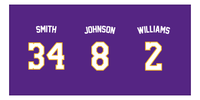 Thumbnail for Personalized Sports Team Beach Towel - Purple & Gold - 3 Names - Front View