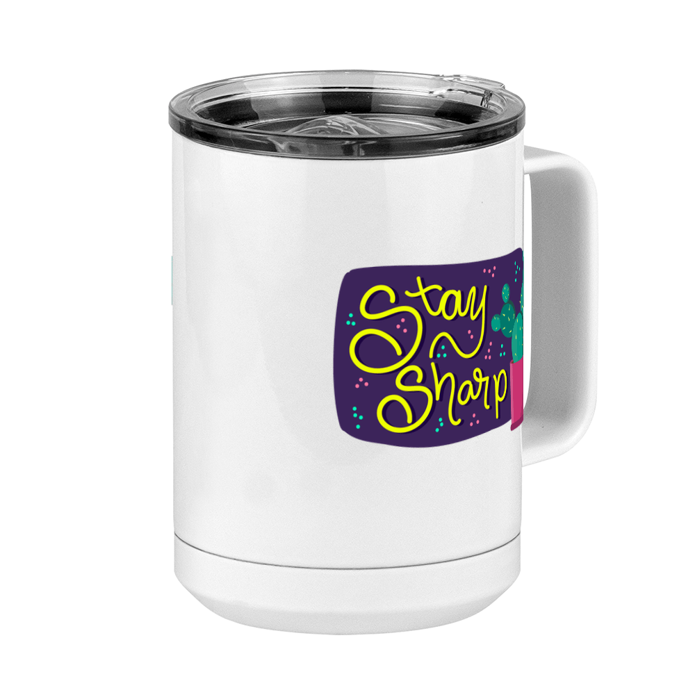 Stay Sharp Cactus Coffee Mug Tumbler with Handle (15 oz) - Front Right View