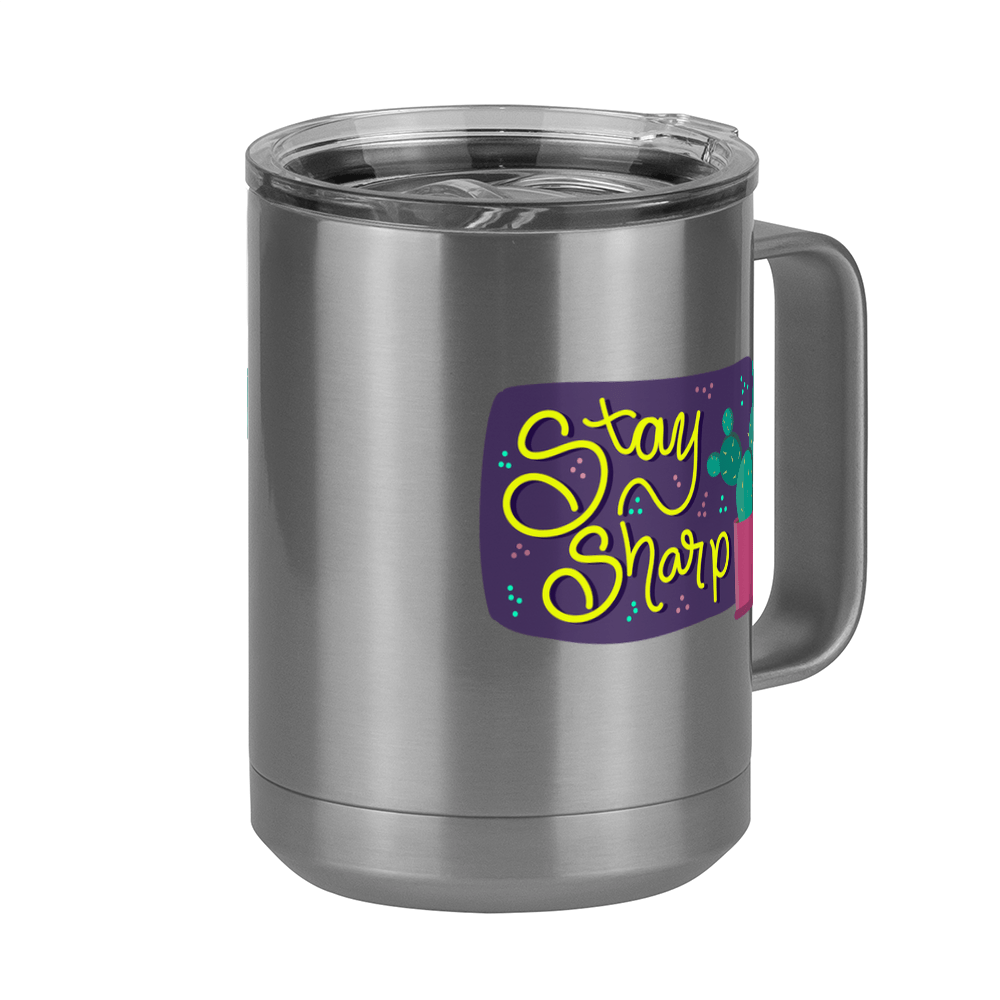 Stay Sharp Cactus Coffee Mug Tumbler with Handle (15 oz) - Front Right View